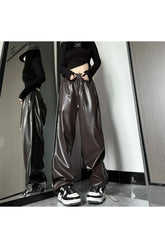 Gestreifte Hose aus Pu-Leder mit hoher Taille